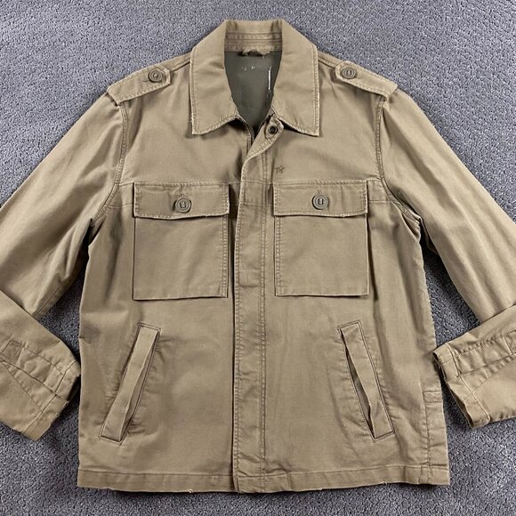 Vintage Old Navy Military Field Jacket Coat Men's Large Khaki Button Up - Picture 2 of 16